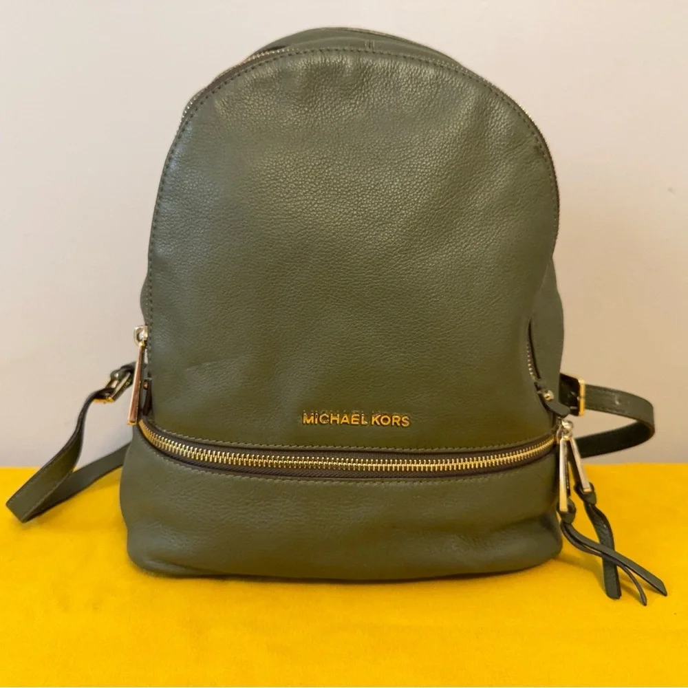 Michael Kors Olive Green Leather Backpack - Picture 3 of 16